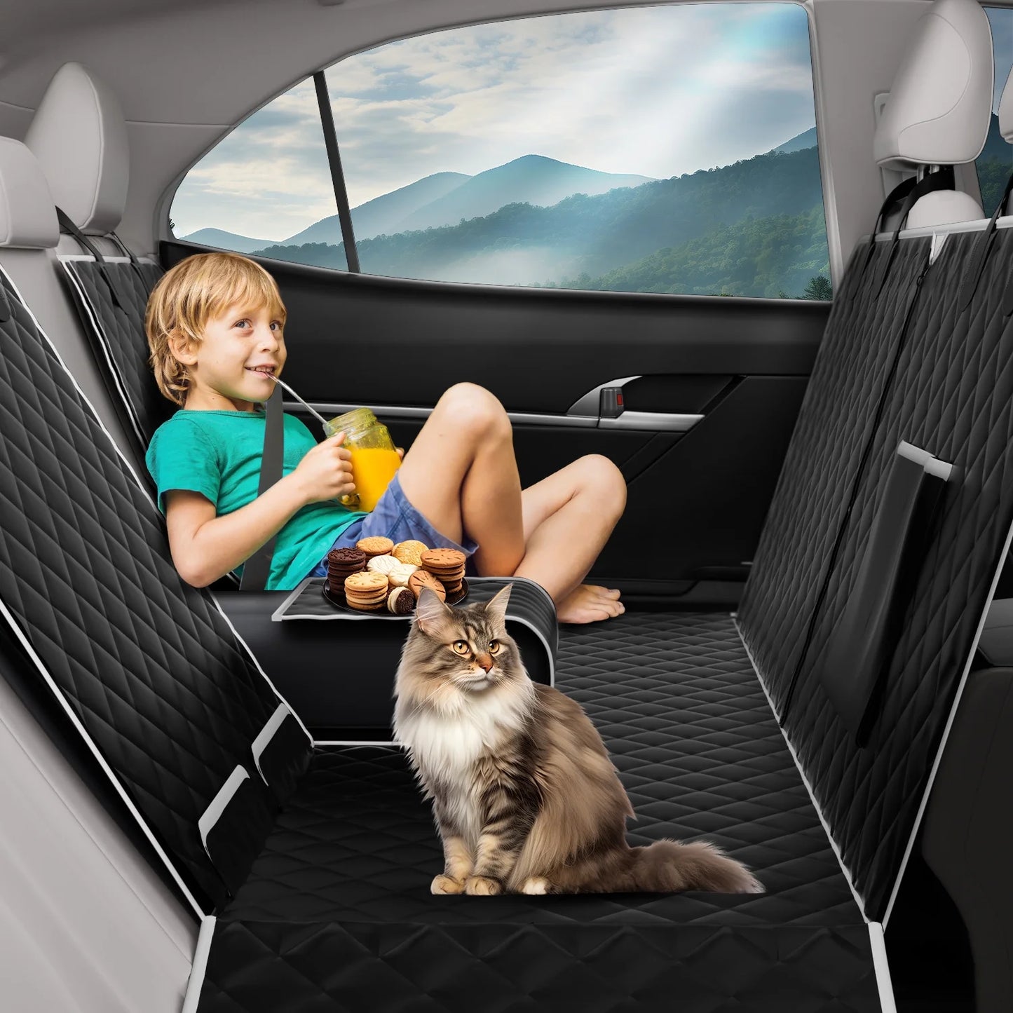 Dog Seat Cover- No-Slid Seat Cover Hammock Heavy Duty Scratchproof Waterproof Pet Seat Mat for Truck SUV Tesla-Machine Washable